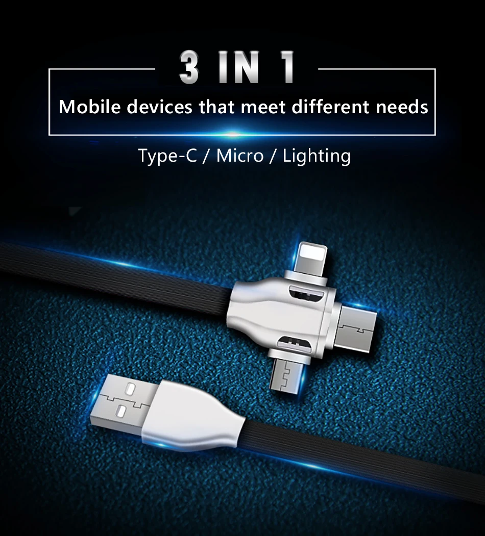 NOHON 3 in 1 USB Cable 8 Pin Micro USB Type C Cable For iPhone 8 7 Plus X XS MAX XR Fast Charging For Samsung Android Phone Cord (1)
