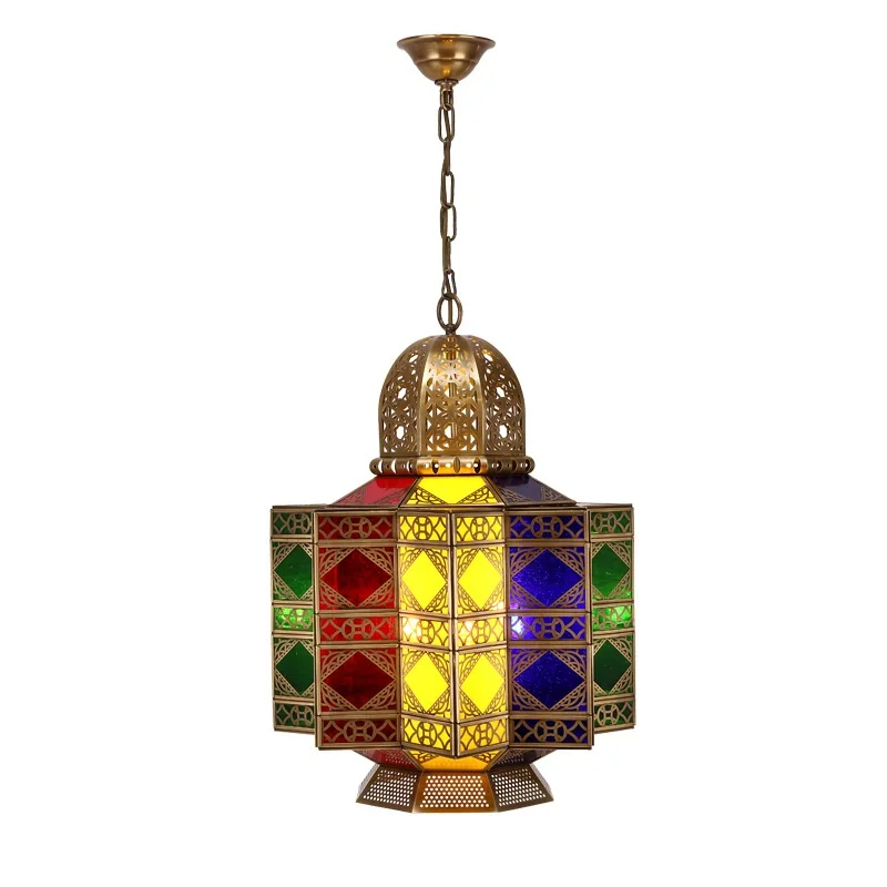 

Arabia Hollow Carved Copper Retro Pendant Lamp Southeast Creative Antique Bronze Lantern Pendant Light For Bar Cafe Fixture