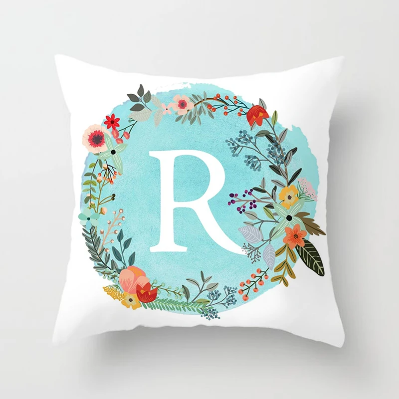 Blue Floral A-Z Letter Cushion Cover