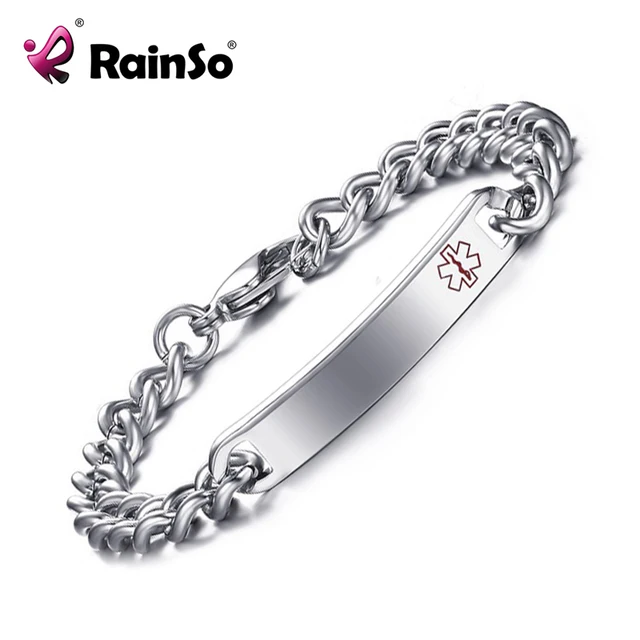 Men Id Bracelet Silver Color Alert For Diabetes Patients Free Men Id Bracelet Silver Color Alert For Diabetes Patients Free Lettering Customize Male Bracelets