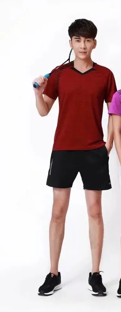 Футболка унисекс теннис одежда рубашка+ шорты Настольный Теннис Спортивная одежда дышащая быстросохнущая Футболки wicking Костюмы L2067YPC - Color: MEN RED SET
