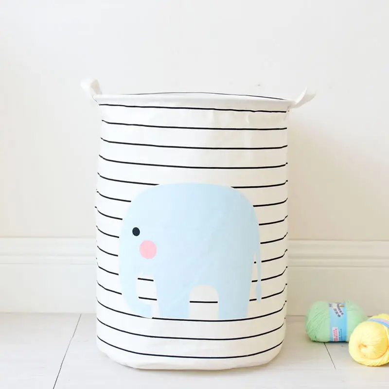 Japan Style Stripe elephant Laundry Basket fold waterproof Cotton linen