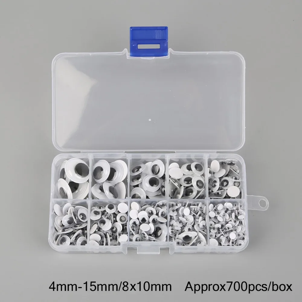 700Pcs/box 10 grid Self-adhesive Mixed Size 4-15mm Wiggly Googly Eyes Used For Toys Dolls Accessories DIY Craft Supplies