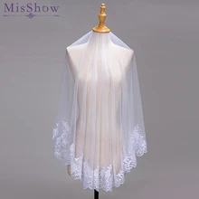 Короткая Однослойная кружевная кромка белая свадебная вуаль цвета слоновой кости 1,5 метра фатин свадебная фата Недорогие свадебные аксессуары вуаль без гребня
