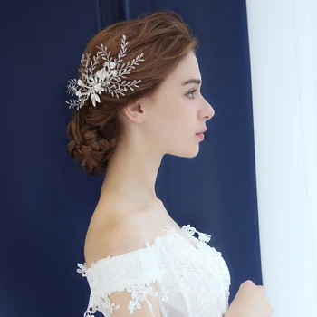 

Silver Pearl Wedding Tiara Hair Clip Wedding Hair Accessories Hair Vine Handmade Hair Jewelry For Women Bridal Headpiece