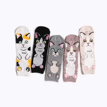 Peonfly отдыха мультфильм Черный Смешные милые кошки Носки для девочек женские узор вентиляции Kawaii чулочно-носочные изделия осень-зима 5 пар/лот
