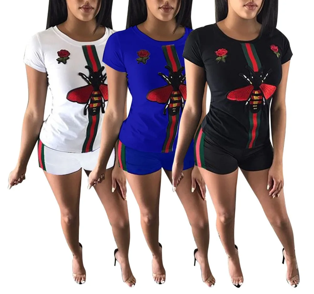 

Woman's Sets Bee's Pattern T-Shirts and Short Pants Comfortable Solid Color Causal Sets Tops and Shorts
