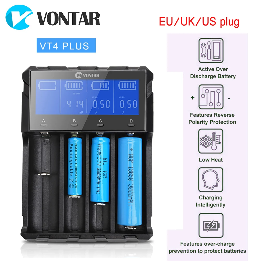 Зарядное устройство для аккумуляторов 4 слота ЖК дисплей Li Ion Ni MH Cd AAA LifePO4 3 7 V 14500