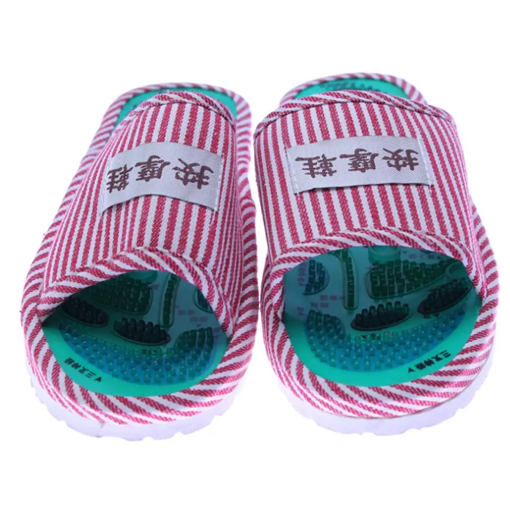 New 1 Pair Striped Pattern Reflexology Foot Acupoint Slipper Massage Promote Blood Circulation Relaxation Cotton Foot Care Shoes