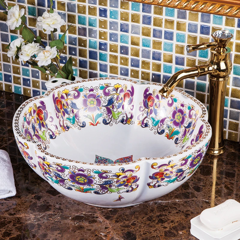 Europe Vintage Style Ceramic Art Basin Sinks Counter Top Wash Basin Bathroom Vessel Sinks vanities countertop ceramic wash basin (2)
