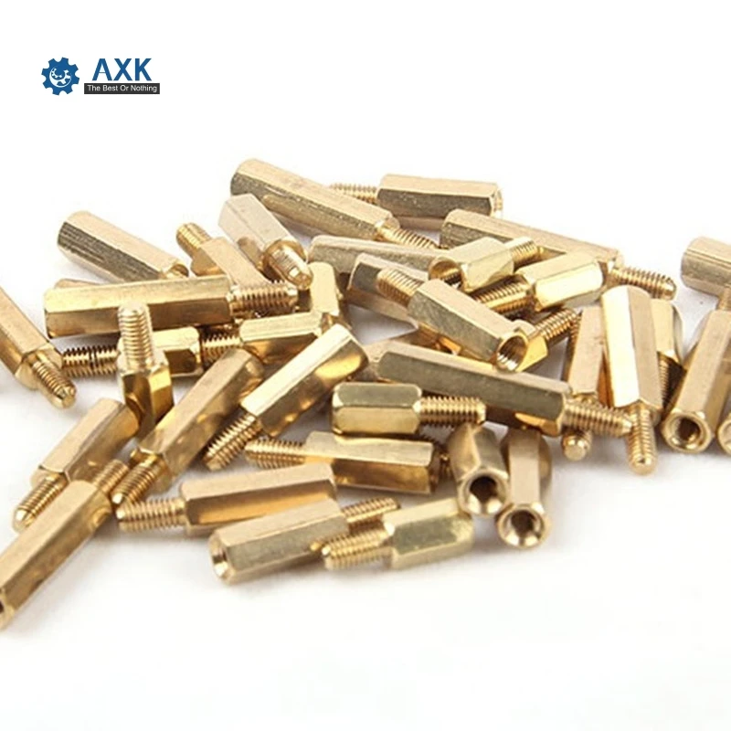 

50pcs M3 Male 6mm x M3 Female 10mm Brass Standoff Spacer M3 10+6 Copper Hexagonal Stud Spacer Hollow Pillars m3*10+6mm