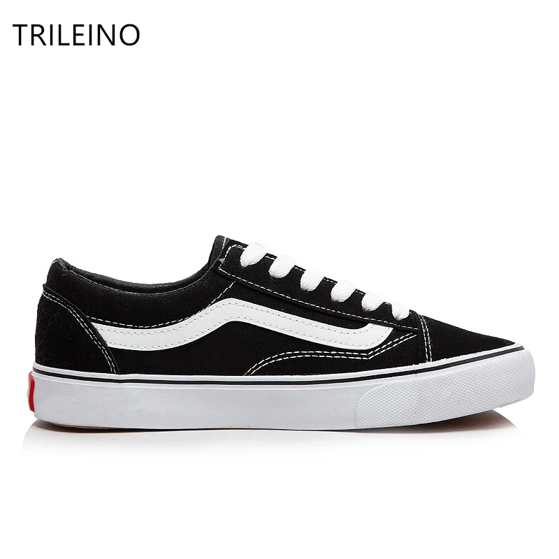 

TRILEINO black white low-top CLASSICS black white OLD Skools Unisex MEN WOMEN Rubber vulcanized sole canvas shoes