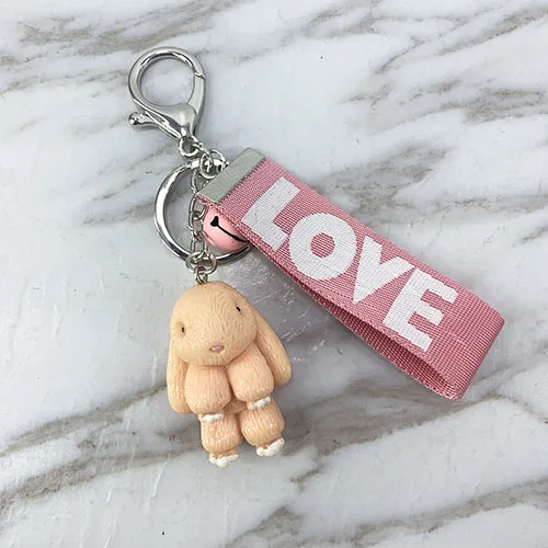 New cute resin acrylic animal bear, puppy, rabbit, color ribbon with bell cute temperament key ring pendant bag car pendant - Цвет: The rabbit -Hide pow