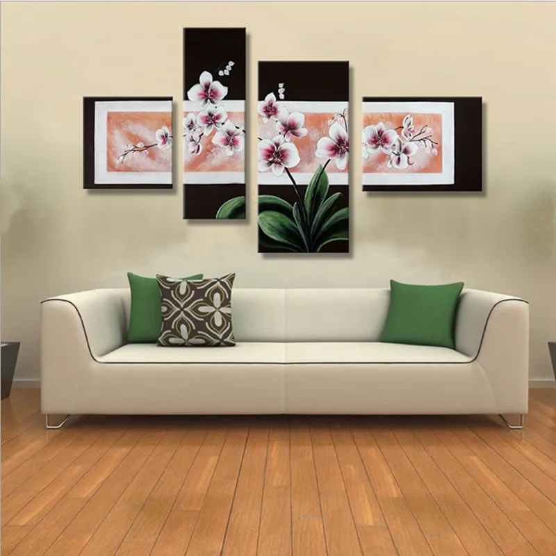 

Modern Home Decor Wall Canvas Art 4 Panel Pictures Hand-painted Abstract Butterfly Flower Oil Painting Handmade Floral Paintings