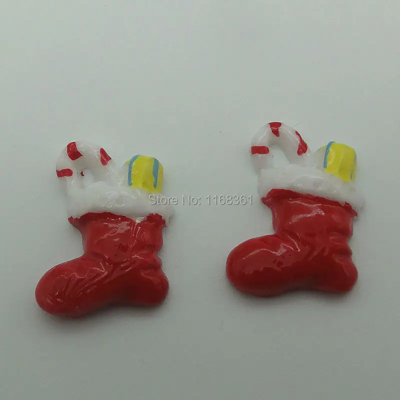1pcs/lot resin flatback gift stockings 22mm Cabochons Scrapbooking Hair Bow Center DIY Christmas decration C108-10