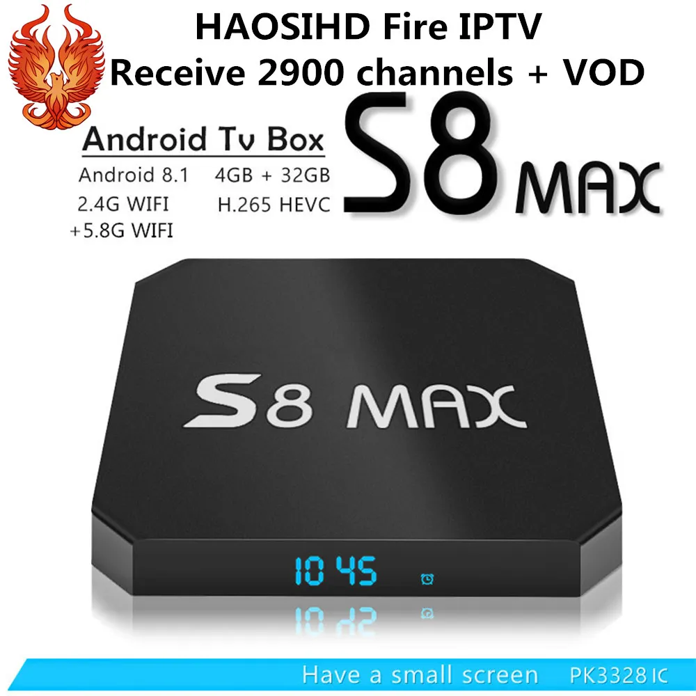 

HAOSIHD S8 MAX Mini Tv Box Android 8.1 TV Box One year subscription support France Spain Belgium Australia IPTV Smart tv Box