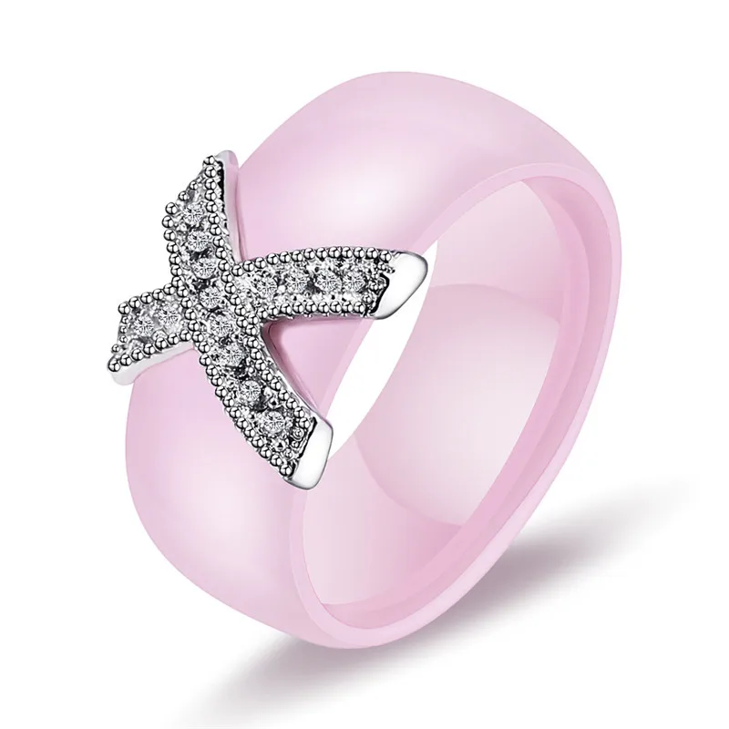 Lovers Engagement Ring Full Rhinestones X Ceramic Rings With Austrian Crystals Fashion Anelli X Cross Ring