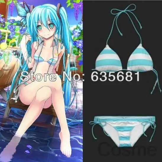Vocaloid Miku Аниме Косплей Костюмы Купальник бикини светлый Синий Красный Желтый