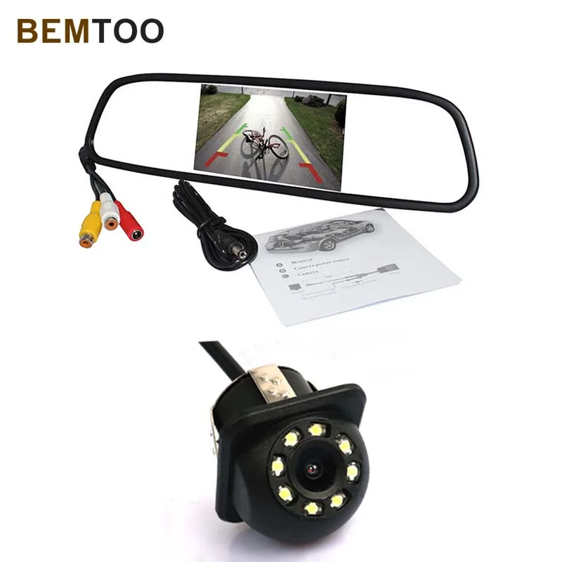 

BEMTOO Car CCD Rear View Camera 170 Wide Angle Car Camera 8 LED Light Night Vision + 5" Car HD Display Rear View Mirror Monitor