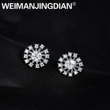 WEIMANJINGDIAN Новое поступление блестящая кубического циркония Фианит, циркон, кристалл круглые серьги-гвоздики в виде цветка для Для женщин и девочек