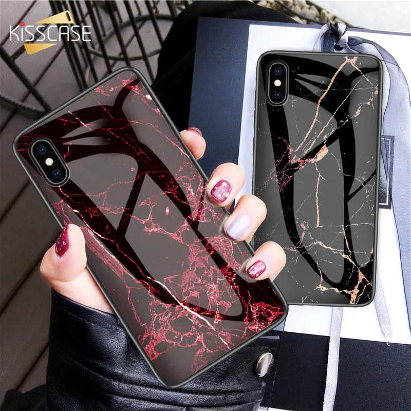 

KISSCASE Original Design Glass Marble Pattern Case For iPhone XR XS X Full Fitted Glass Case For iPhone 8 7 8 Plus 6S 6 Plus Bag