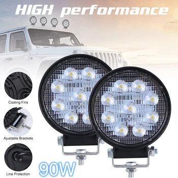 

2pcs 90W 6000K Circular Waterproof Car LED Offroad Work Light Bar Fit for SUV ATV Driving Lamp Motorcycle Fog Light