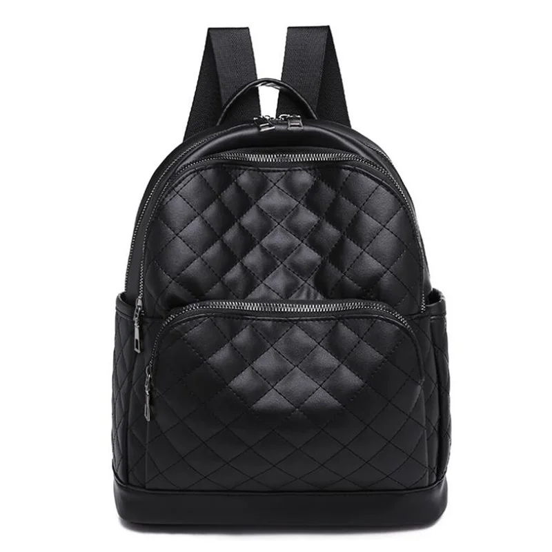 

Women Large Backpack Pu leather With Zippers Diamond Lattice School Backpacks for Teenage Girls Waterproof Travel bag
