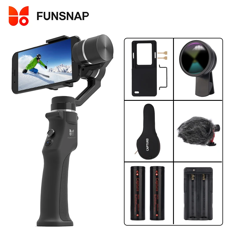 

Funsnap Capture 3 Axis Handheld Gimbal Stabilizer For Smartphone mobile phone iphone GoPro 7 6 5 sjcam EKEN Yi Action camera