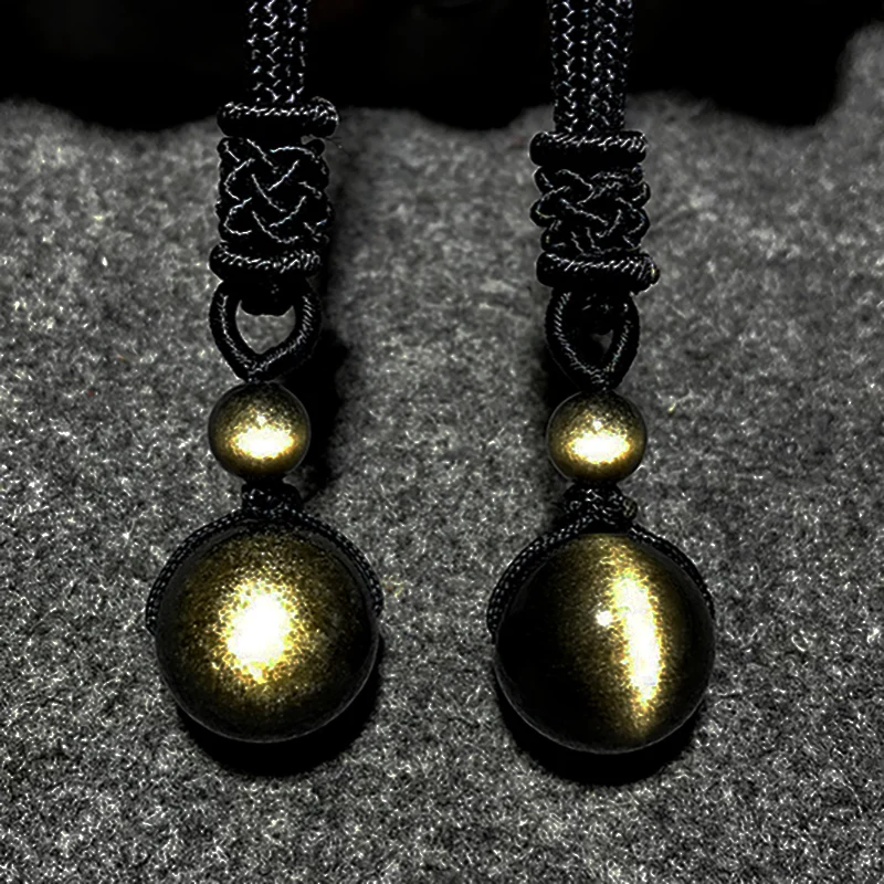 Кулон из натурального Обсидианового бисера, ожерелье с золотым кошачьим глазом, подвеска на удачу, подвеска из полиэфирной веревки, ювелирные изделия для женщин и мужчин