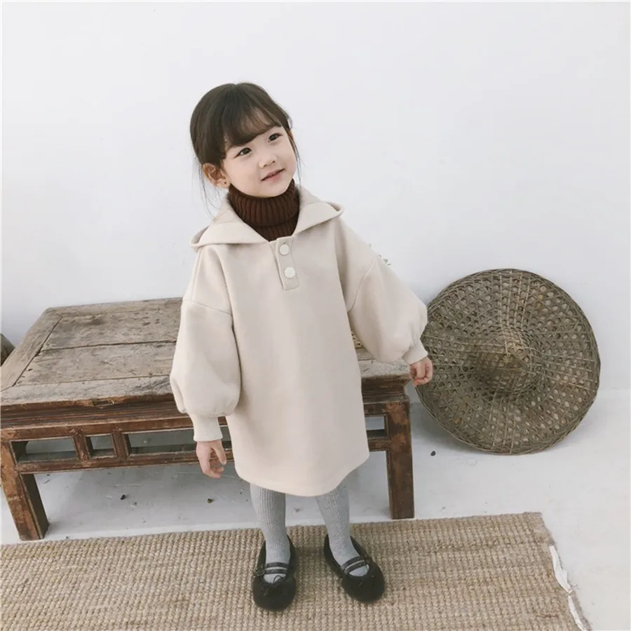 

2018 Autumn And Winter New Pattern Children Wool Overcoat Children Pullover Hat Long Overcoat Children Loose