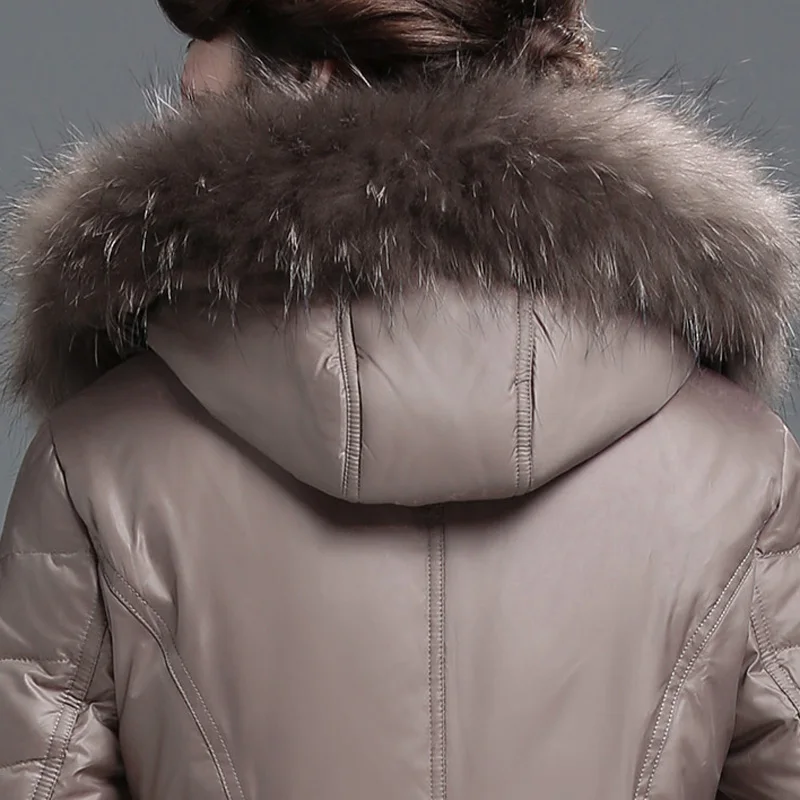 Женские пуховые пальто, длинные пуховые парки, зимняя куртка для женщин, мех енота, с капюшоном, большие размеры, 6XL, пуховое пальто, manteau femme hiver