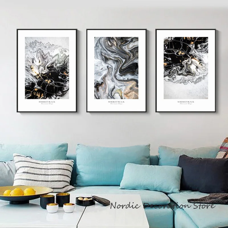 

Nordic Black Abstract Marble Posters And Prints Gold Landscape Wall Art Canvas Painting Wall Pictures For Living Room Unframed