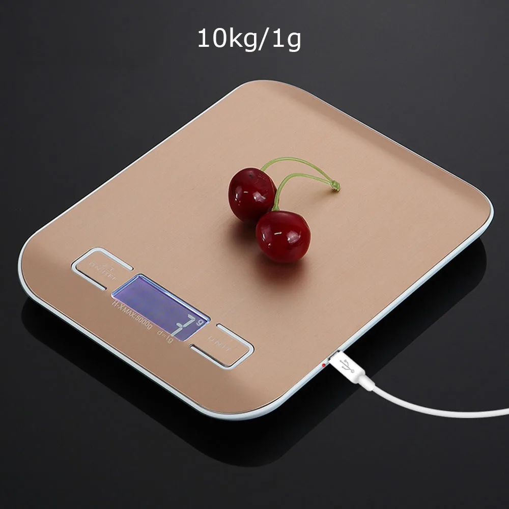 Цифровые кухонные весы с зарядкой от USB, с ЖК-подсветкой, 5 кг/10 кг, 1 г, электронные весы для приготовления пищи, точные весы - Цвет: rose gold10kg