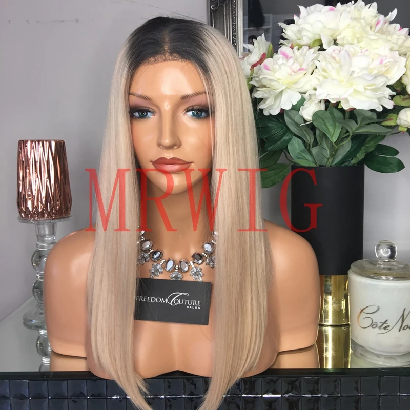 

MRWIG 1b# ombre #0809 middle part short bob straight glueless wig cosply short dark roots 16inch black woman