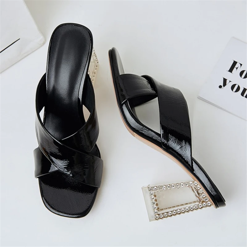 MSSTOR Open Toe Transparent Slippers Genuine Leather Crystal Yellow High Heels Slippers Women Summer Womens Slippers Outdoor MSSTOR Open Toe Transparent Slippers Genuine Leather Crystal Yellow High Heels Slippers Women Summer Womens Slippers Outdoor