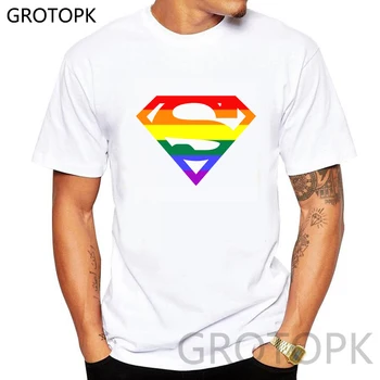 

Creative Superman Pride Lgbt Gay Rainbow Man's T-shirt Short Sleeve Hipster Tops Tshirt Printed Harajuku T Shirts Tee Shirt Mens