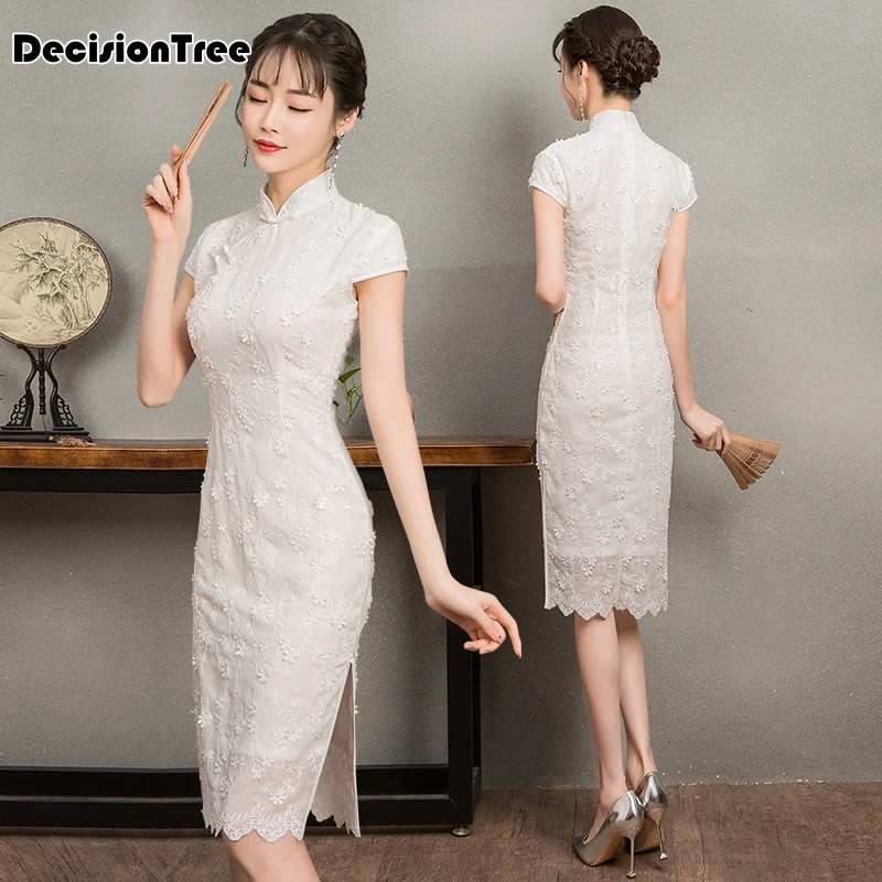 Новинка 2019 года женские короткий рукав пикантные cheongsam qipao платья для женщин qi pao vestidos Вечерние вечернее платье китайское традиционное