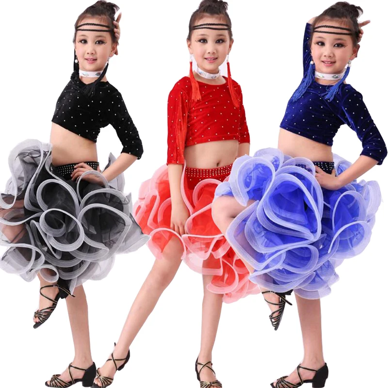 

Girls Dance Dress Performance Costumes Party Stage Latin Dancing Dresses Professional Kids Sequins Latin Salsa Samba Clothings