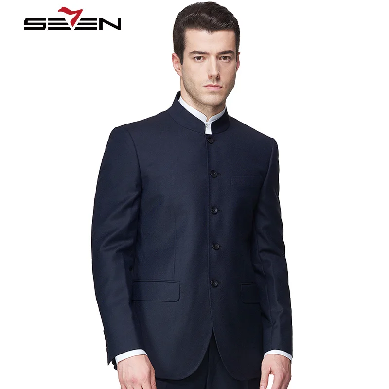 Seven7 бренд классический классические костюмы для мужчин Slim Fit воротник стойка Бизнес Формальные Китайский смокинг мужской костюм, пиджак брюки д