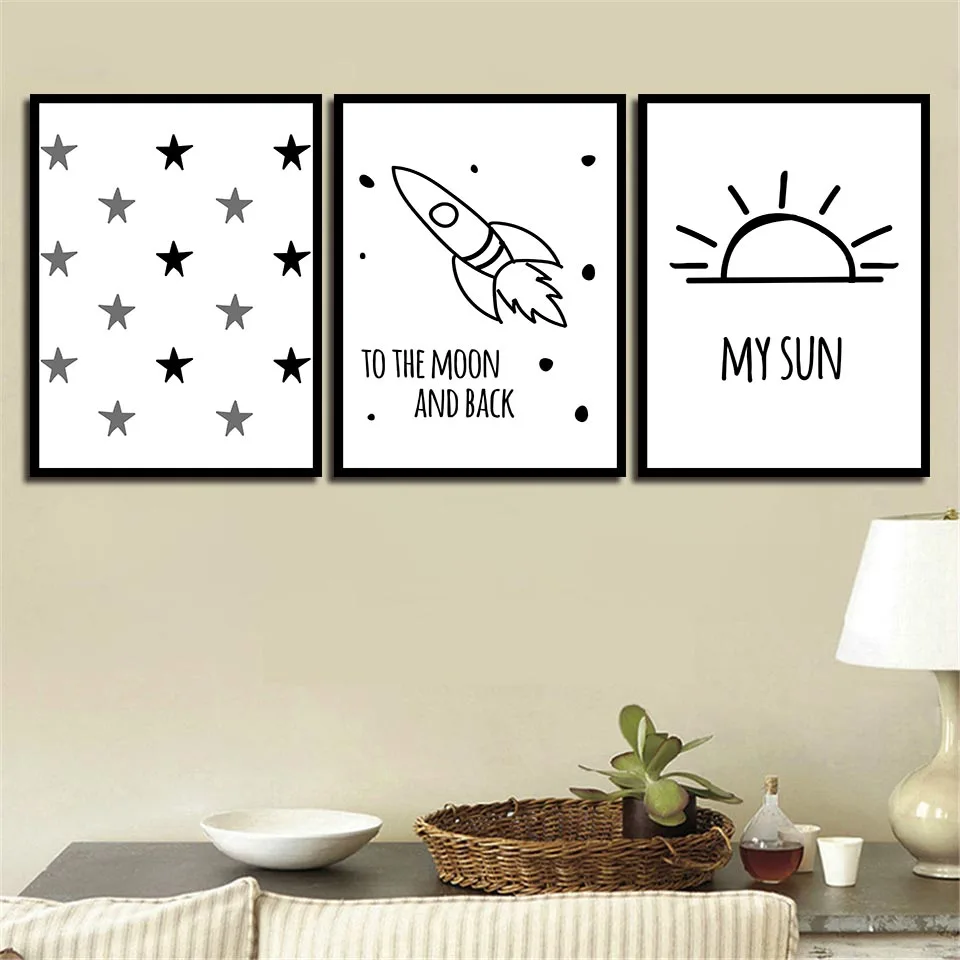 Canvas-Art-Wall-Creative-Picture-Home-Living-Room-Decor-Modern-Prints-Minimalism-Star-Sun-Airplane-Letter