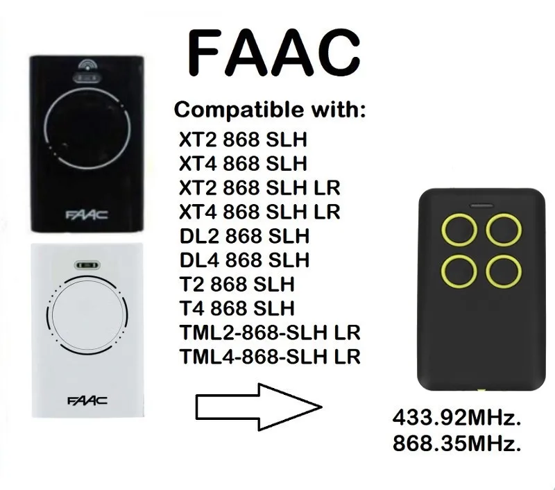 

100pcs FOR FAAC XT2 XT4 433MHz 868 MHz garage door remote control duplicator