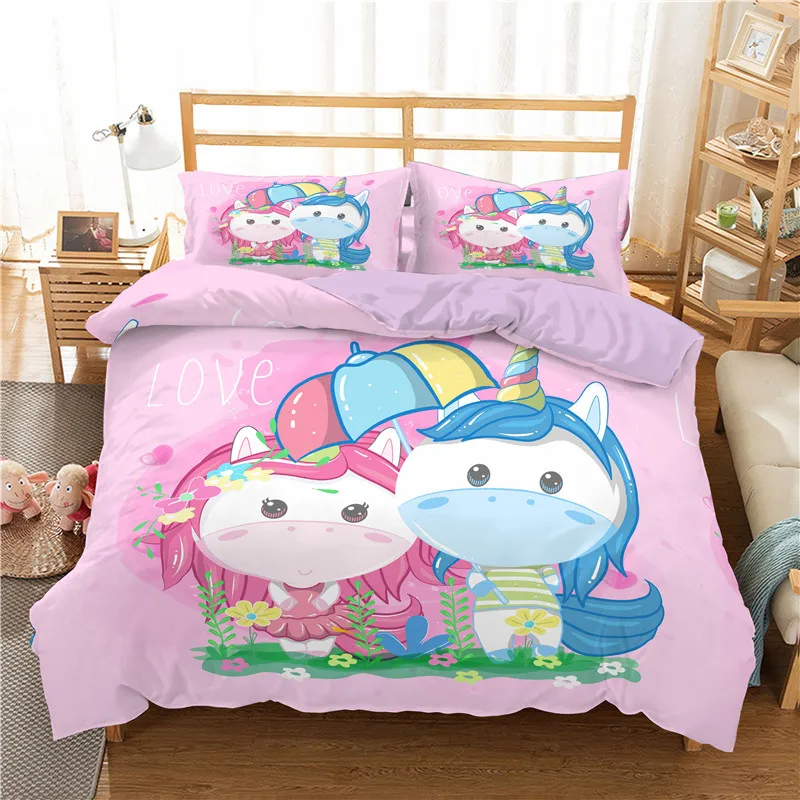 ZEIMON 3D Unicorn Bedding Set Duvet Covers Pillowcases Cartoon Comforter Luxury Bedding Sets Bedclothes Girl Children Home Decor