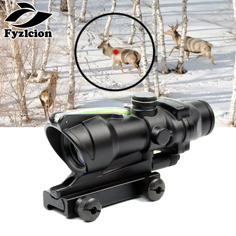 

Hunting M16 Rifle ACOG Style 1X32 Red Green Dot Sight Real Fiber Optic Riflescope with 11m/20mm Picatinny Rail Mount