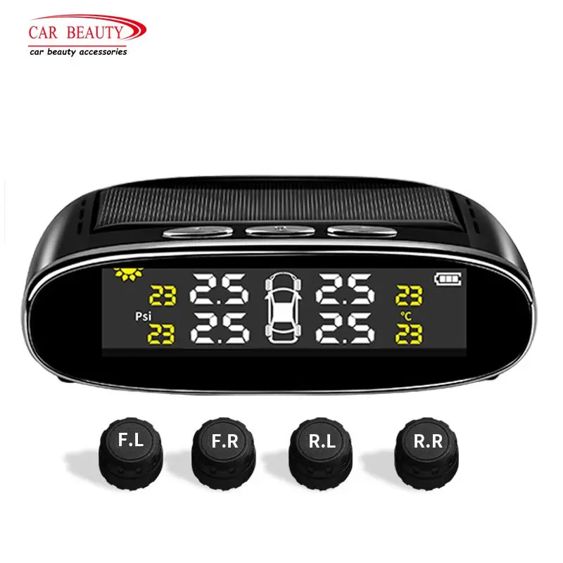 

Car Tire Pressure Monitoring System Solar Wireless TPMS with LCD Color Display / 4 External Sensors Tire Alarm Indicator
