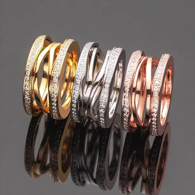 

Top quality 2018 new Luxury 316l titanium stainless hollow wide CZ ringfor women men couple engagement ring bulgaria jewelry