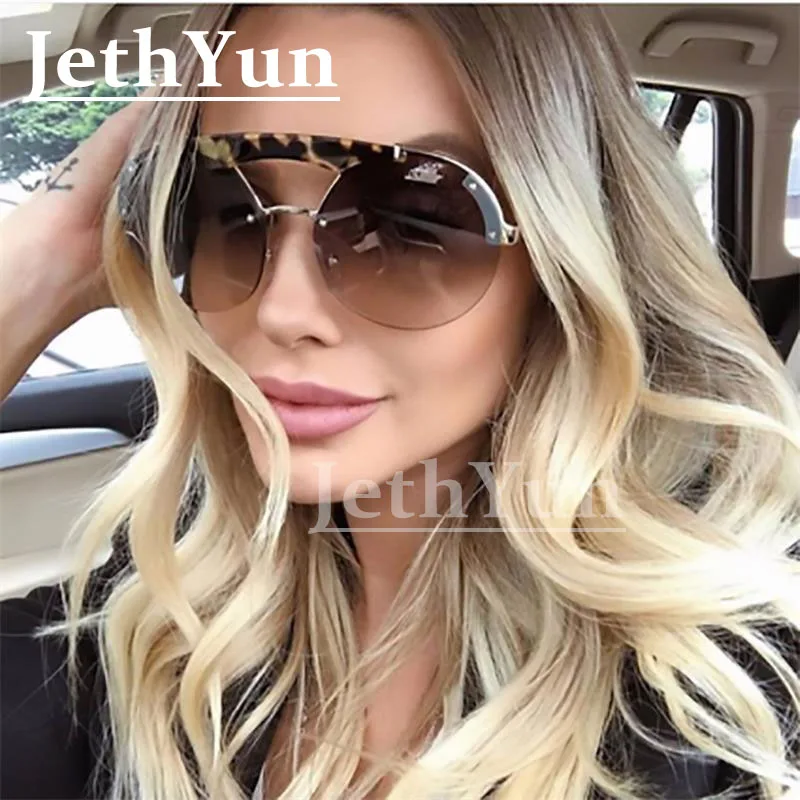 

F209 2019 Celebrity Round Sunglasses Women Metal Frame Luxury Brand Lady Oversized Sun Glasses Brown UV400 zonnebril dames