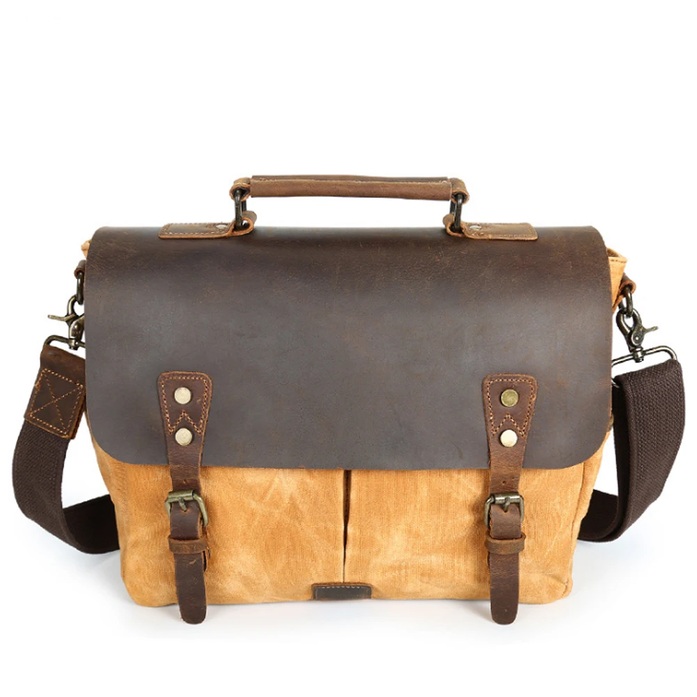 

Wax Oil Canvas Bag Retro Men Water-poof Single Shoulder Bag Multi-function Business Affairs Handbag Trend Inclined Shoulder Bag