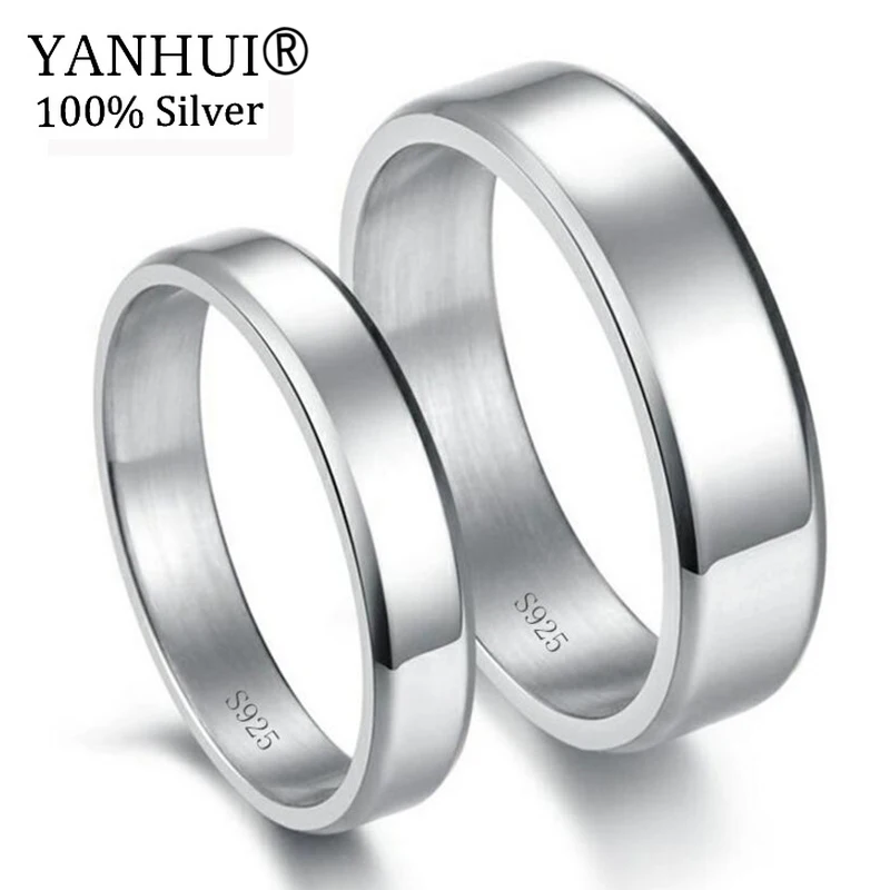 

YANHUI Original Pure 925 Silver Wedding Rings For Lovers Fashion Dress Accessories Couple Gift Jewelry Engagement Ring Set JA008