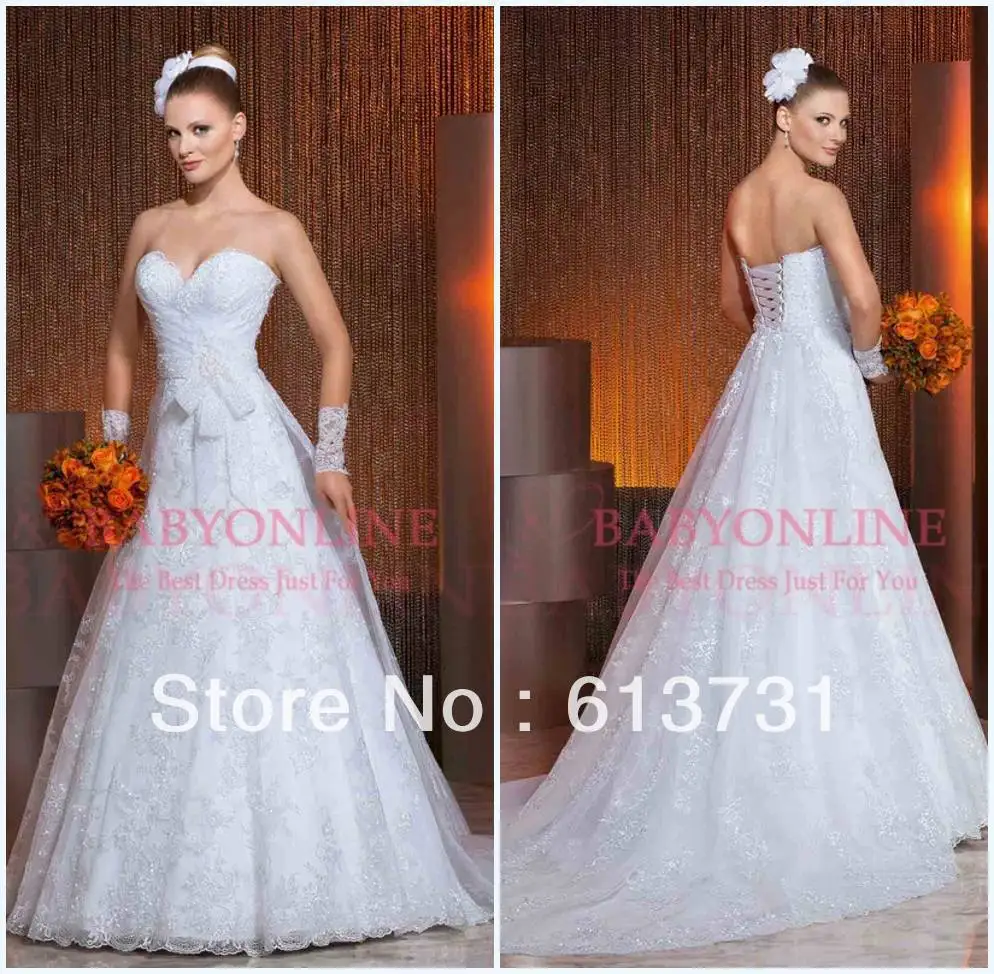 Free Shipping Vestidos De Novia New Arrival Sexy Sweetheart A Line Lace Wedding Dresses 2014 With Up LT49 | Свадьбы и торжества