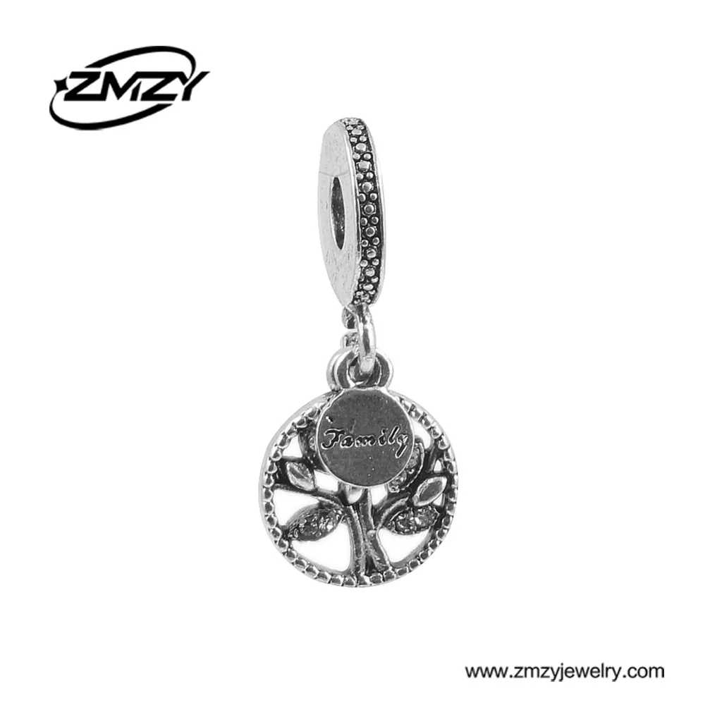 

ZMZY New Big Hole Beads Fit Pandora Bracelets Family Tree Charms with Metal pendant Silver Plated Pendants Beads DIY Jewelry